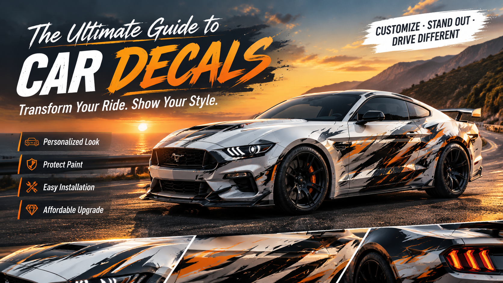 Custom car decals on a Ford Mustang - WEEM Custom vinyl graphics guide