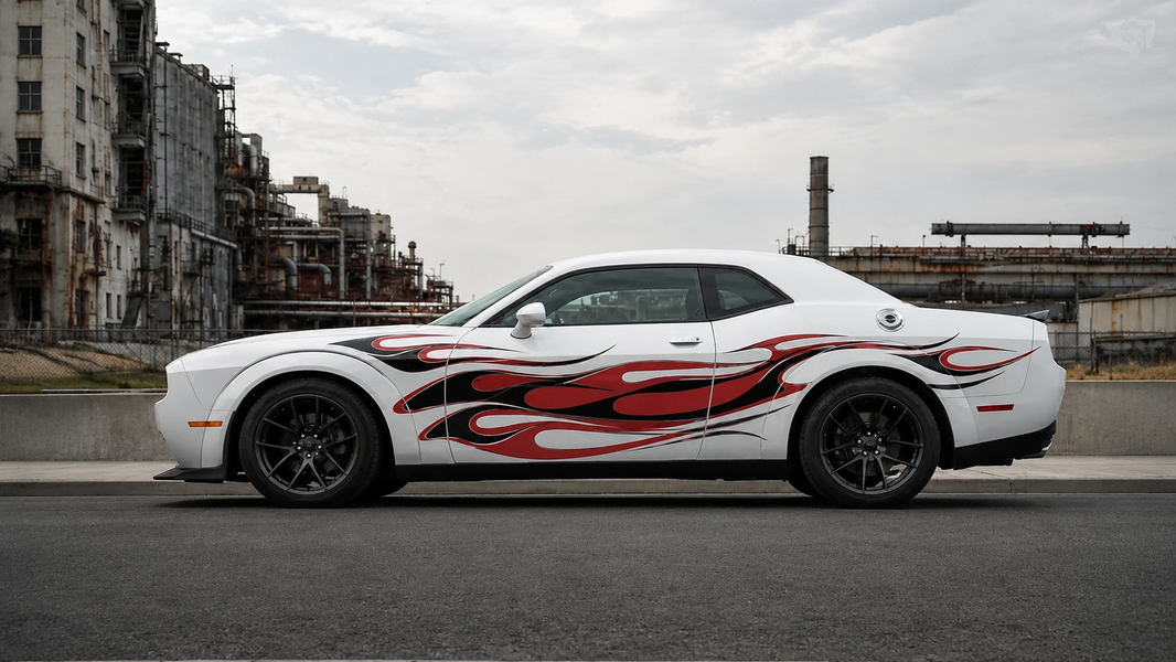 Set Your Ride on Fire: Red & Black Flame Decals for Muscle Cars