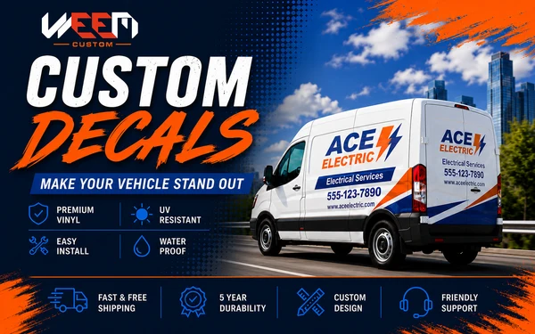 White commercial van with custom ACE Electric business decals showing company name, phone number, and service branding