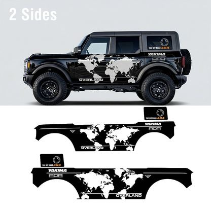 World Map SUV Decal | Overland Travel Side Graphic Vinyl Wrap Kit