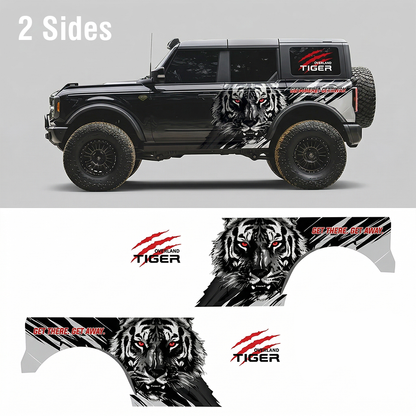 Overland Tiger SUV Decal | Aggressive Off-Road Side Vinyl Wrap for Jeep Bronco