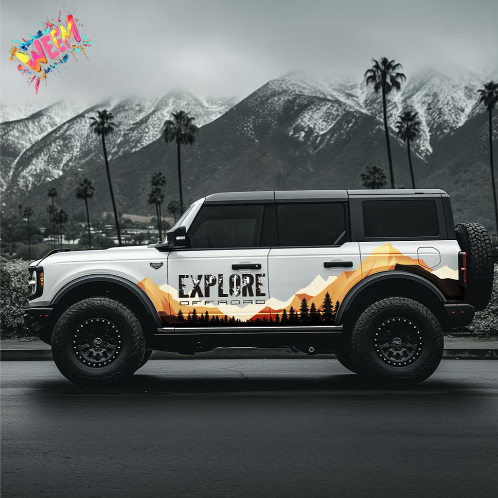 Sunset Mountain Forest SUV Decal | Explore Off-Road Scenic Side Wrap