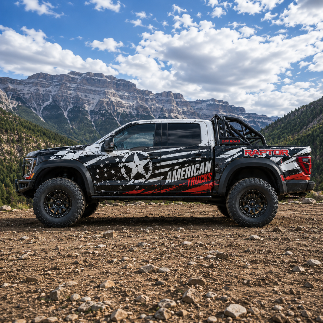 American Flag Off-Road Truck Decal | Patriotic Raptor Style Vinyl Wrap