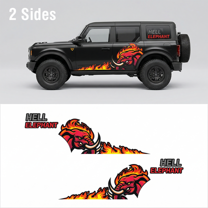 Flaming Elephant SUV Decal | Fire Beast Side Graphic Kit