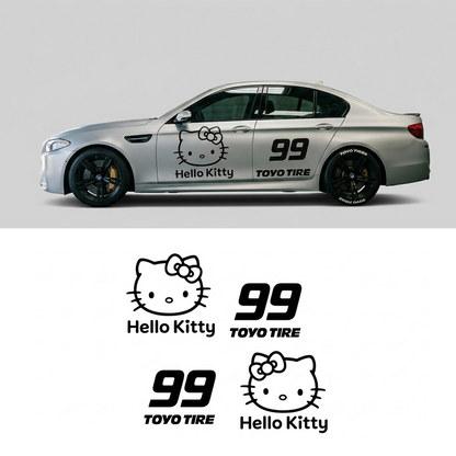 Kitty Racing Number Car Decal | Cute Motorsport Vinyl Wrap for Sport Sedans