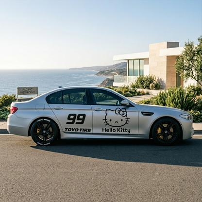 Kitty Racing Number Car Decal | Cute Motorsport Vinyl Wrap for Sport Sedans