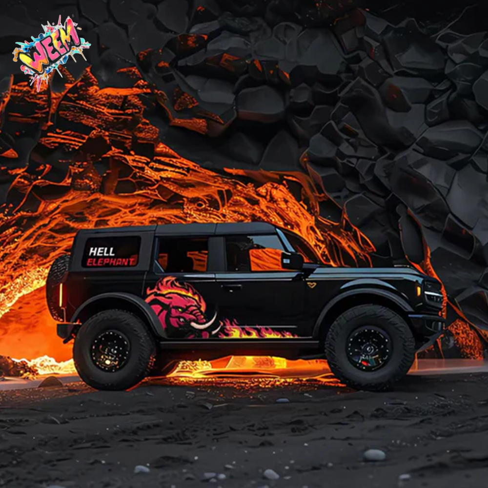Flaming Elephant SUV Decal | Fire Beast Side Graphic Kit