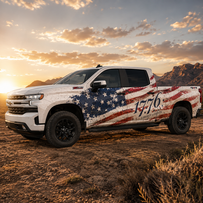 1776 Patriotic Truck Decal | Distressed American Flag Vinyl Wrap for Pickup Trucks