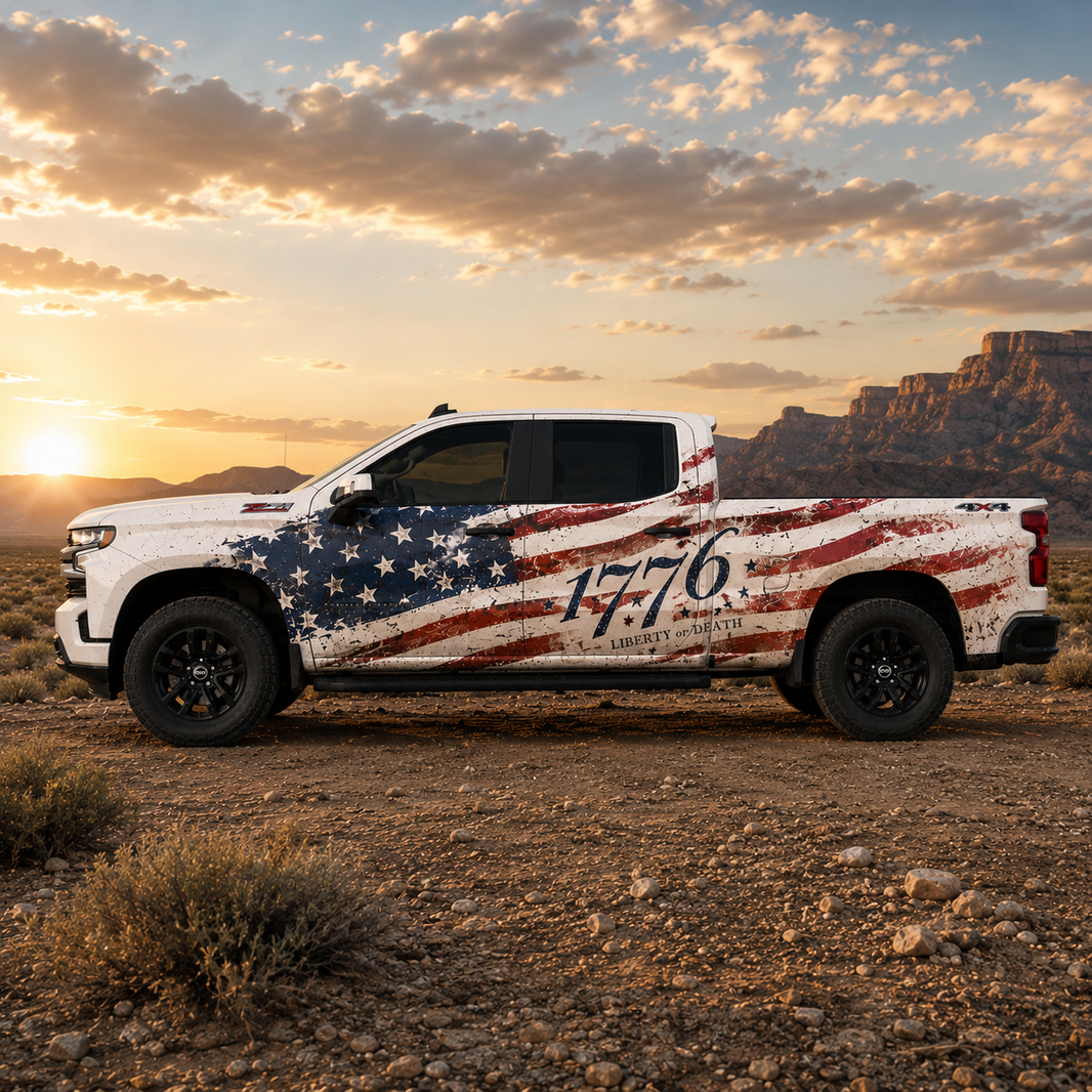 1776 Patriotic Truck Decal | Distressed American Flag Vinyl Wrap for Pickup Trucks