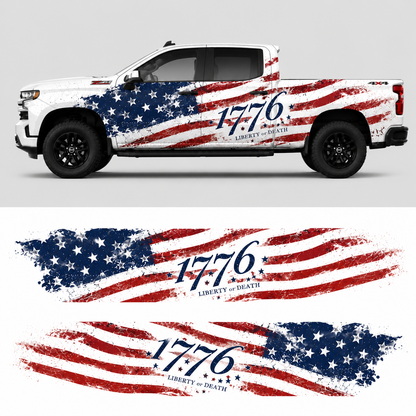 1776 Patriotic Truck Decal | Distressed American Flag Vinyl Wrap for Pickup Trucks