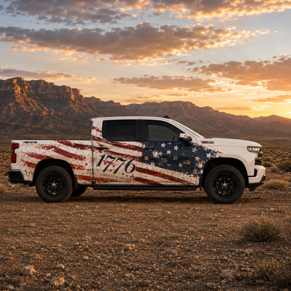 1776 Patriotic Truck Decal | Distressed American Flag Vinyl Wrap for Pickup Trucks