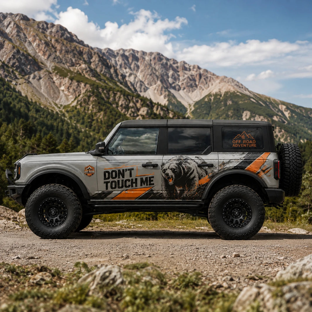 Roaring Bear Warning Car Decal for Ford Bronco | Aggressive Off-Road Vinyl Wrap