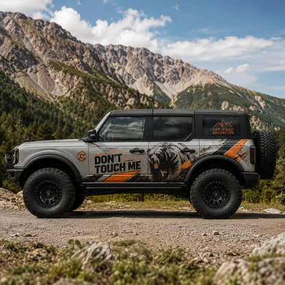 Roaring Bear Warning Car Decal for Ford Bronco | Aggressive Off-Road Vinyl Wrap