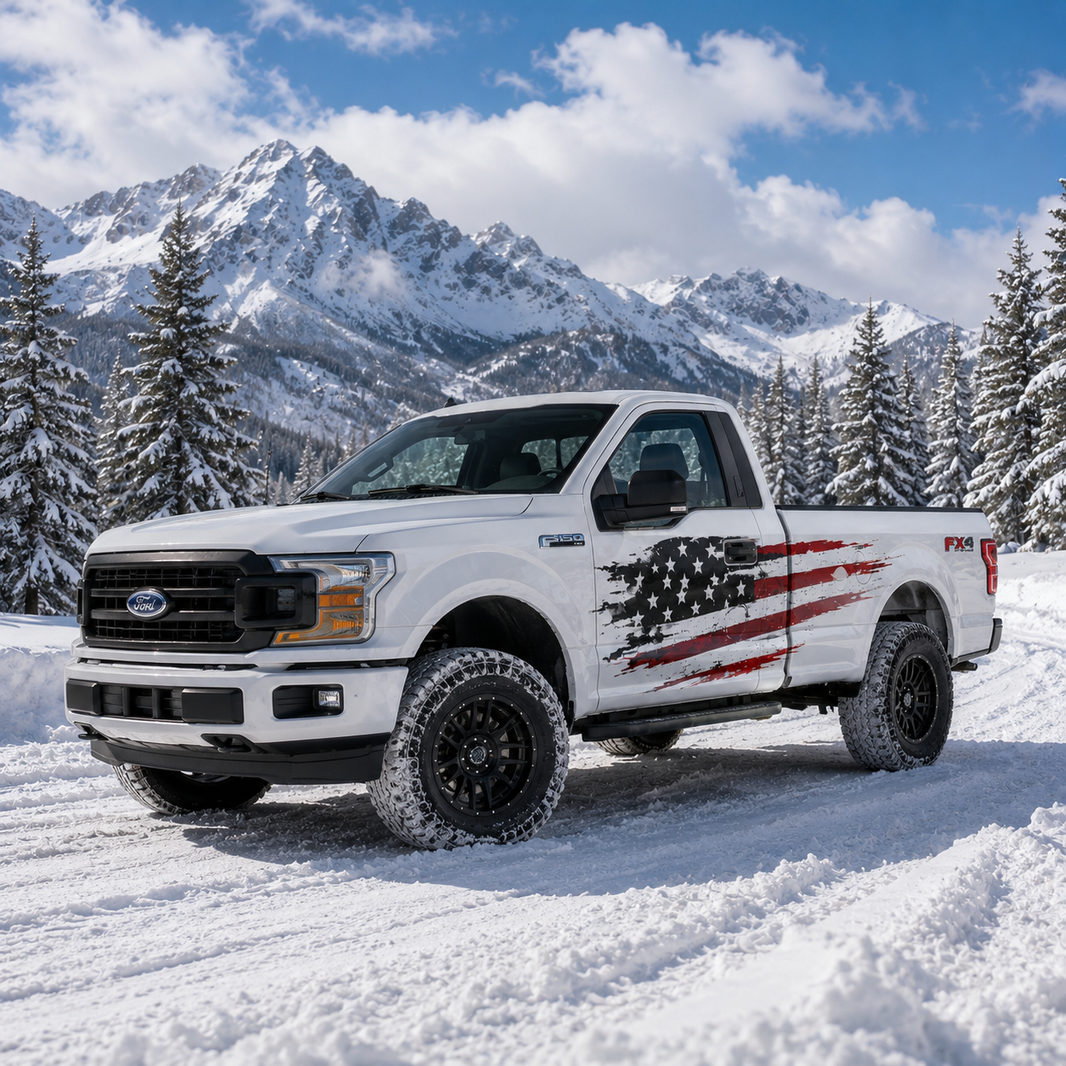Patriotic American Flag Truck Decal for Ford F-150 | Distressed Side Vinyl Wrap