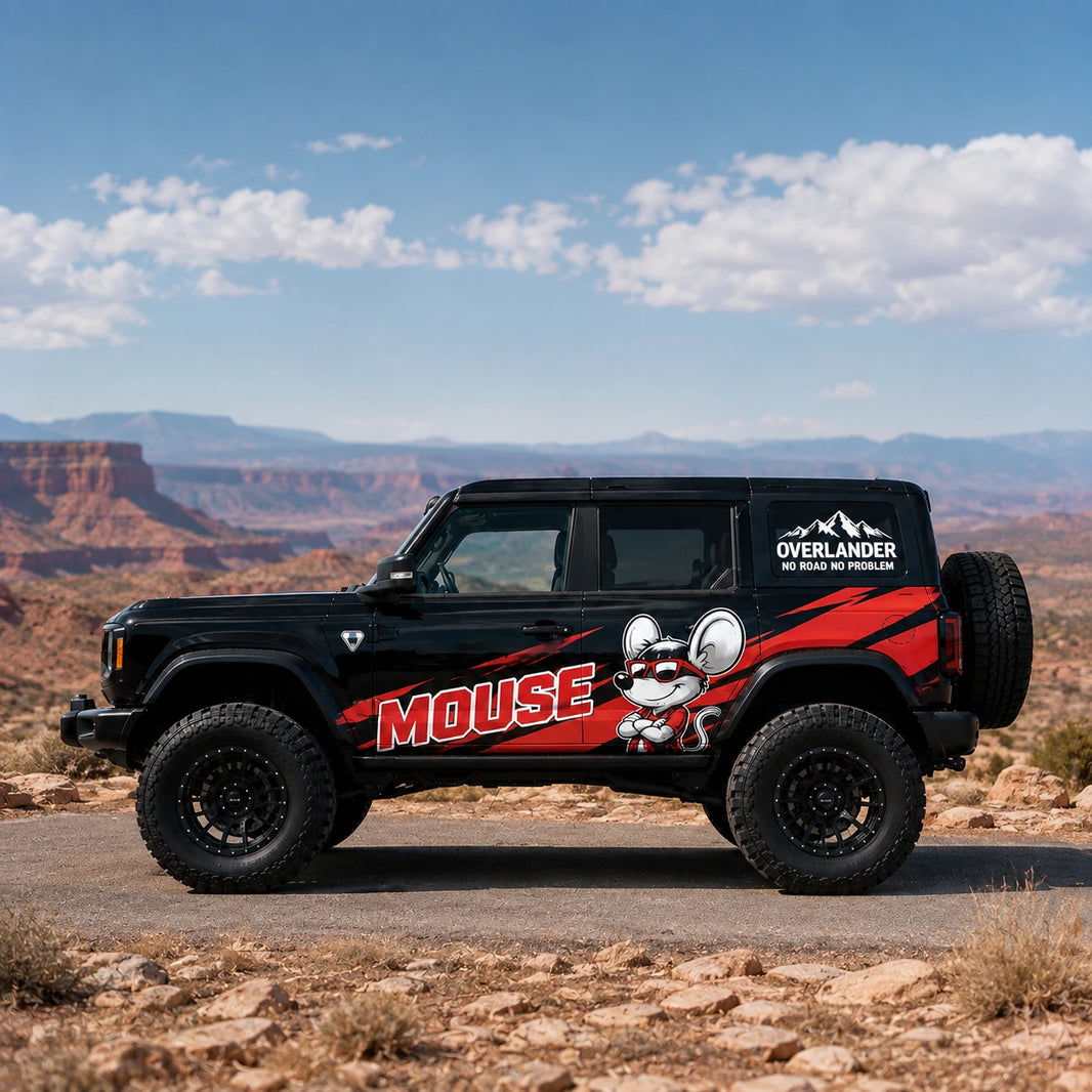 Cartoon Mouse SUV Decal | Red Side Stripe Animal Vinyl Wrap Kit