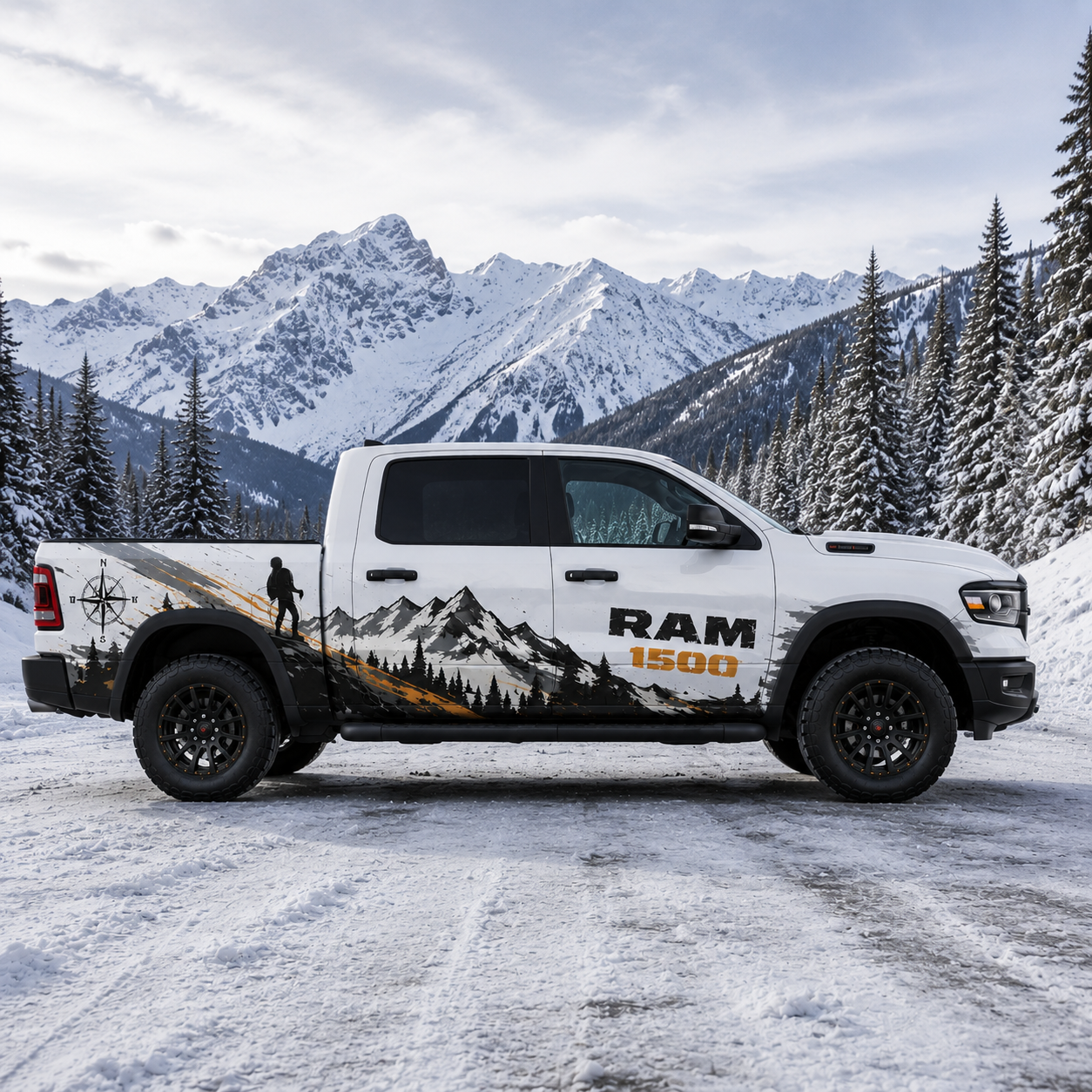 Summit Explorer outdoor adventure vinyl decal for RAM 1500 – side profile view