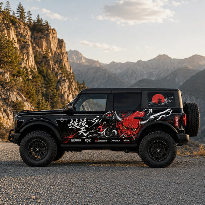 Red Oni Mask SUV Decal for Bronco | Japanese Demon Style Side Graphic Wrap