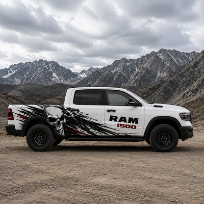 Death Skull vinyl side decal for RAM 1500 – side profile view
