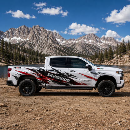 Racing Slash Truck Decal | Red Black Off-Road Side Vinyl Wrap for Pickup Trucks