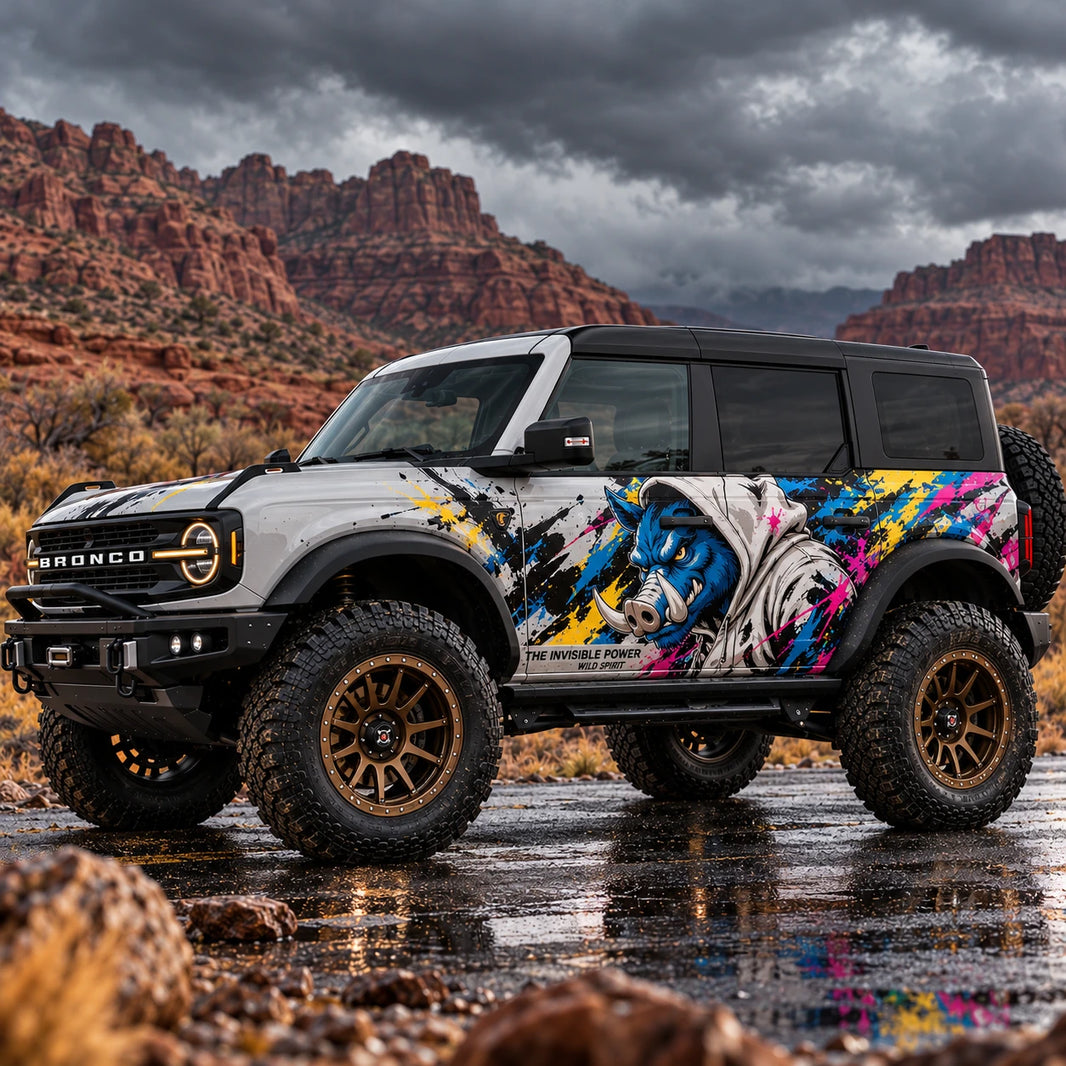 Cartoon Pig Car Decal for Ford Bronco | Street Art Animal Vinyl Wrap