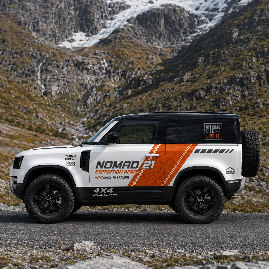 Orange Stripe Off-Road SUV Decal | Topographic Adventure Side Wrap Graphic