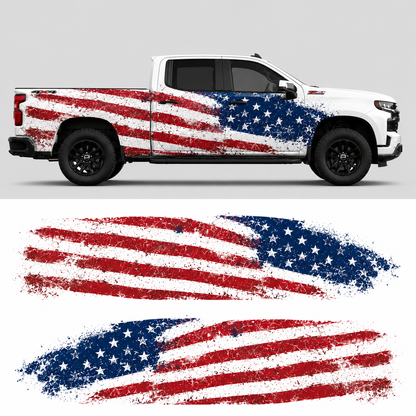 American Flag Truck Decal for Chevrolet Silverado | Distressed Patriotic Side Vinyl Wrap