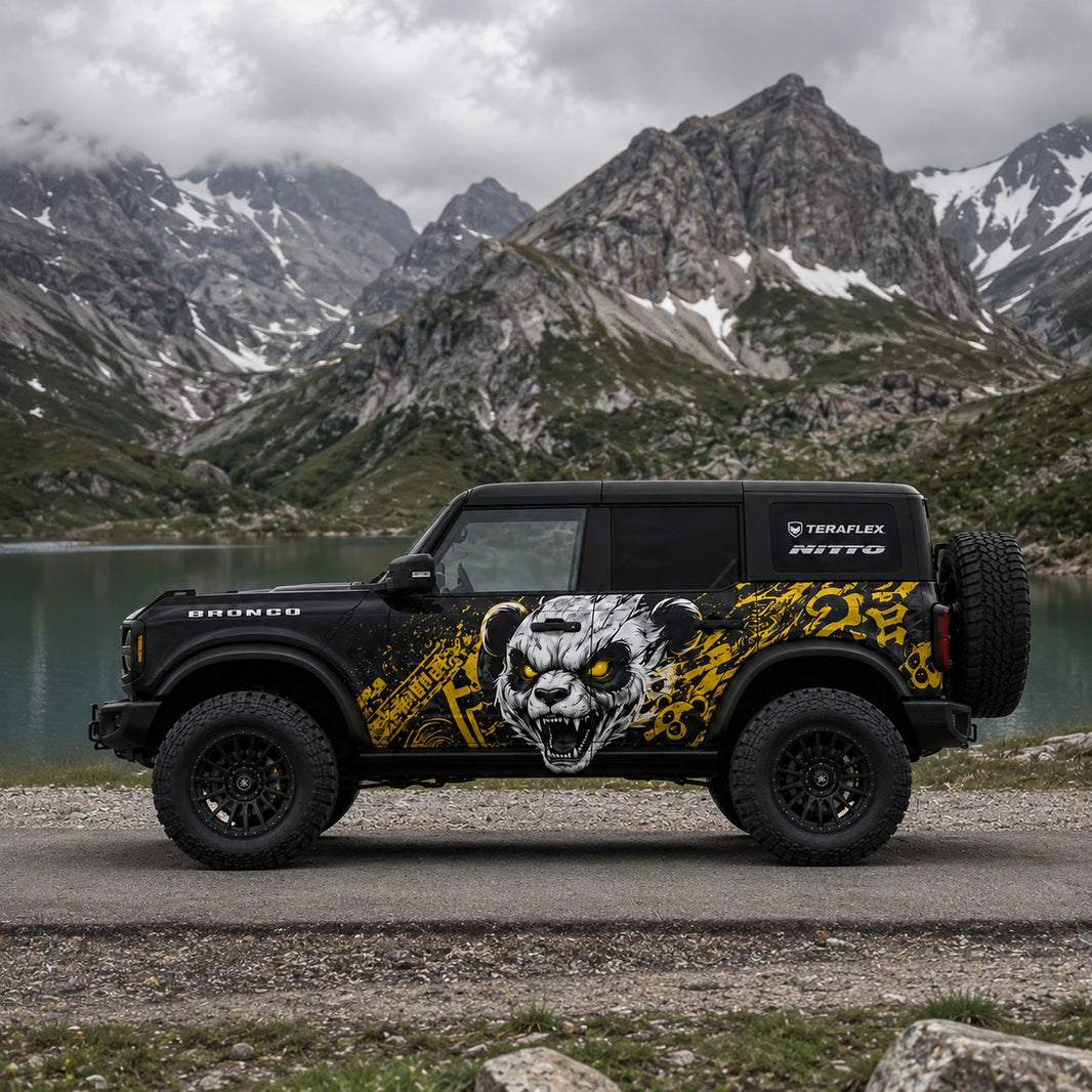 Aggressive Panda SUV Decal Wrap for Jeep Wrangler | Yellow Street Graffiti Side Graphics