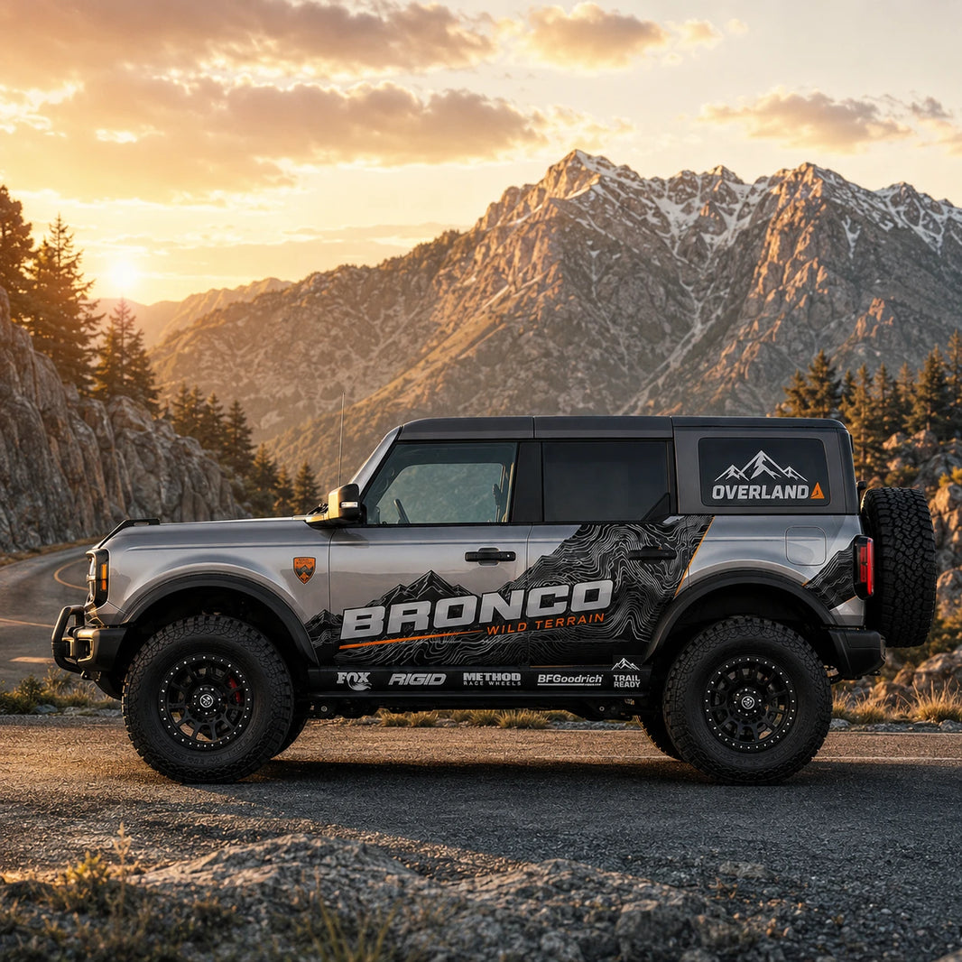 Topo Overland SUV Decal | Terrain Map Off-Road Side Vinyl Wrap for Jeep Bronco 4x4