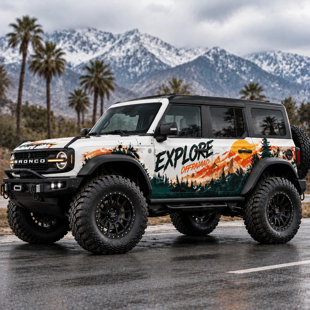 Sunset Mountain Forest SUV Decal | Explore Off-Road Scenic Side Wrap
