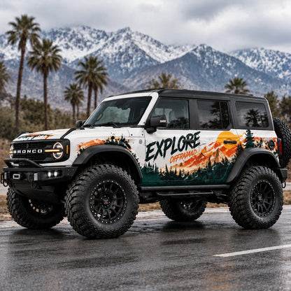 Sunset Mountain Forest SUV Decal | Explore Off-Road Scenic Side Wrap