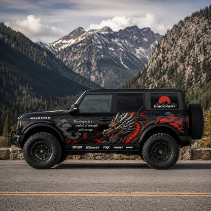 Red Dragon Flame SUV Decal for Bronco | Fierce Dragon Side Graphic Wrap