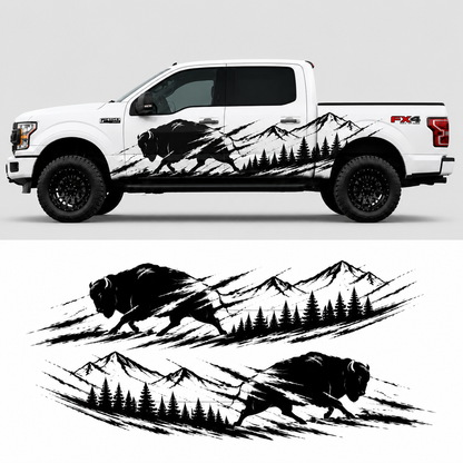 Mountain Bison Truck Decal for Ford F-150 | Wilderness Landscape Side Vinyl Wrap