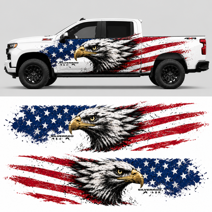 Bald Eagle Truck Decal for Chevrolet Silverado | Patriotic American Flag Side Vinyl Wrap