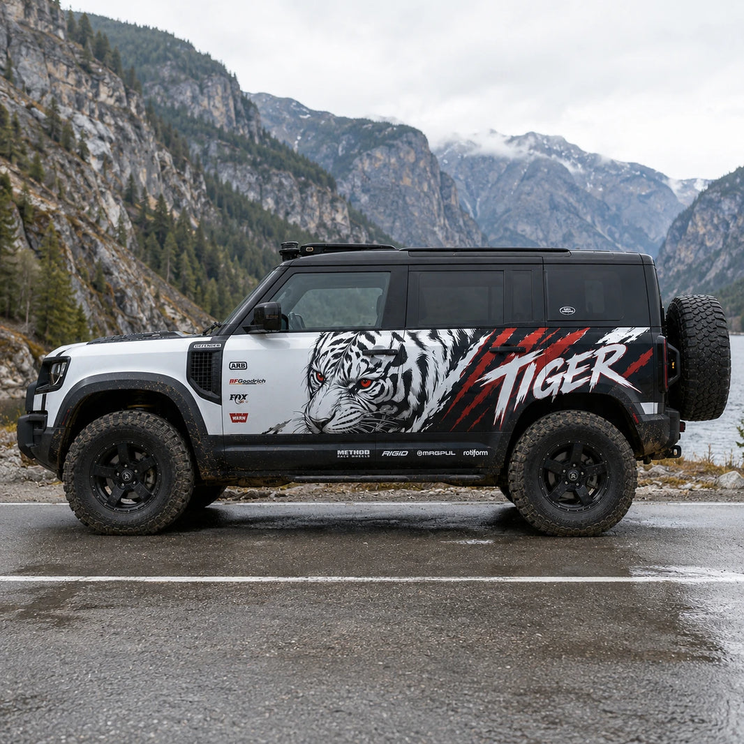 Bold Tiger Head SUV Decal for Bronco | Aggressive Animal Side Graphic Wrap