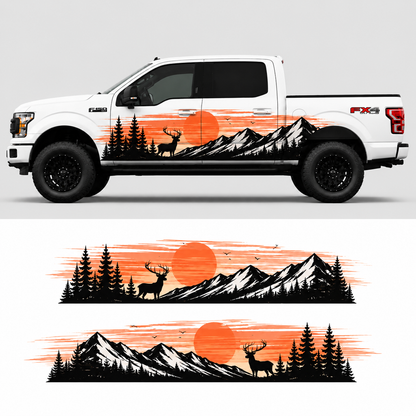 Sunset Wilderness Truck Decal for Ford F-150 | Mountain & Deer Side Vinyl Wrap