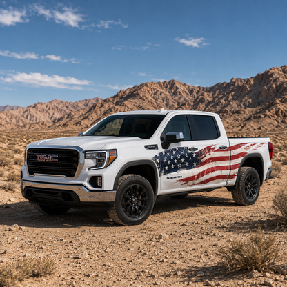 Distressed American Flag Truck Decal for GMC Sierra 1500 | Patriotic Side Vinyl Wrap