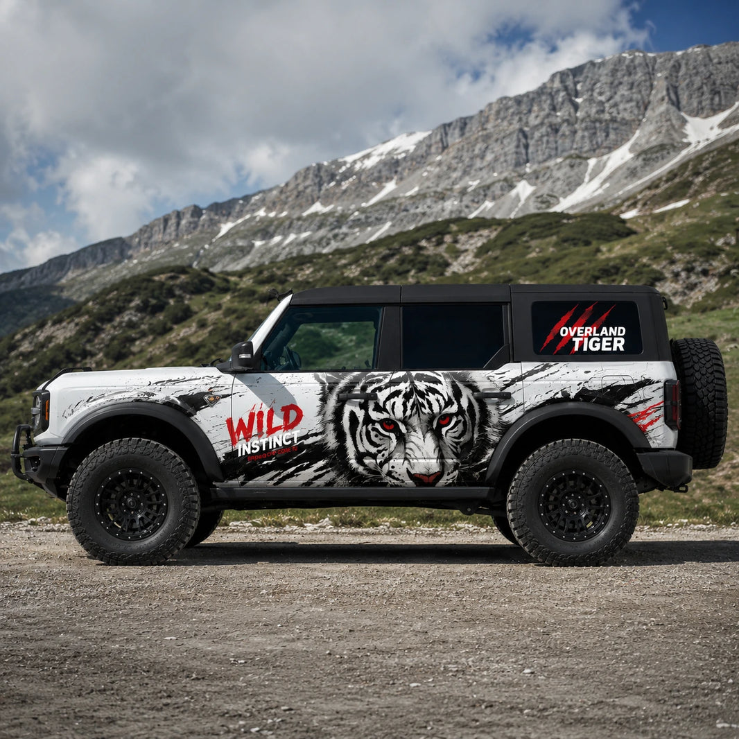 Overland Tiger SUV Decal | Aggressive Off-Road Side Vinyl Wrap for Jeep Bronco