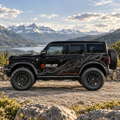 Relief Terrain SUV Decal | Topographic Map Block Off-Road Side Vinyl Wrap for Jeep Bronco