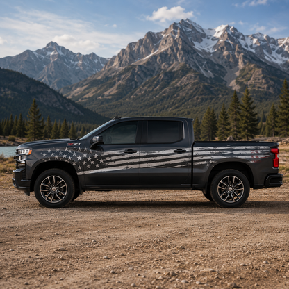 Distressed American Flag Truck Decal for Chevrolet Silverado | Patriotic Truck Side Vinyl Wrap
