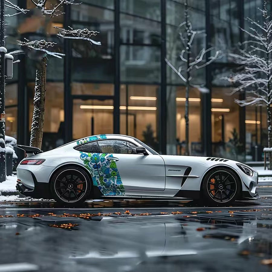 Mercedes AMG GT with Graffiti Cartoon Vinyl Wrap – Side Panel Full View