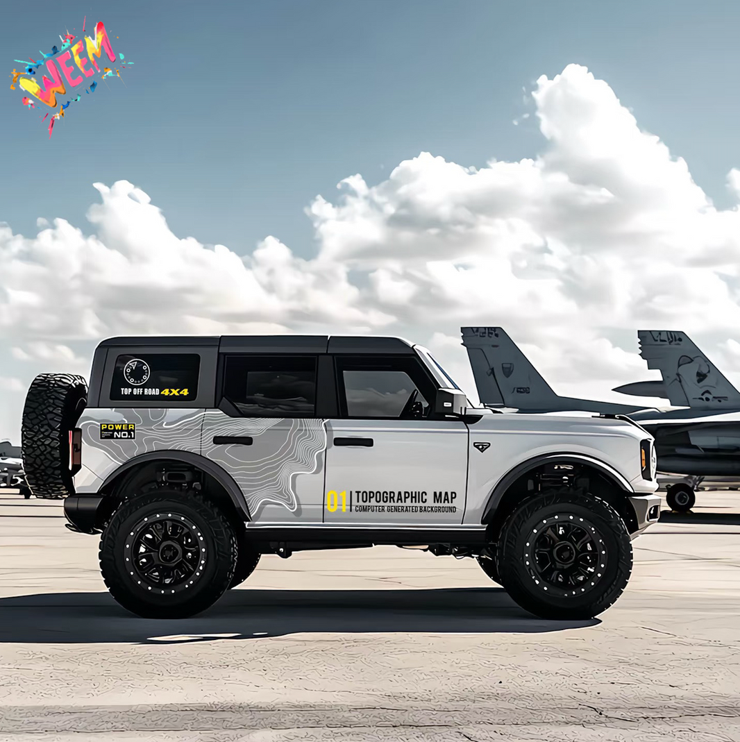 Minimal Topographic SUV Decal | Clean Contour Line Off-Road Side Vinyl Wrap for Jeep Bronco