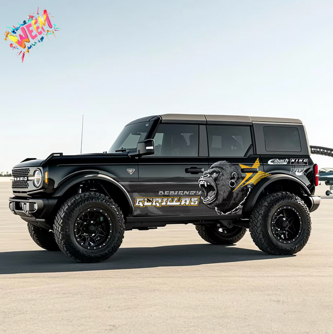 Aggressive Gorilla Head SUV Decal for Bronco | Muscle Animal Side Graphic Wrap