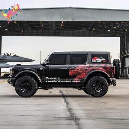 Red Dragon Flame SUV Decal for Bronco | Fierce Dragon Side Graphic Wrap
