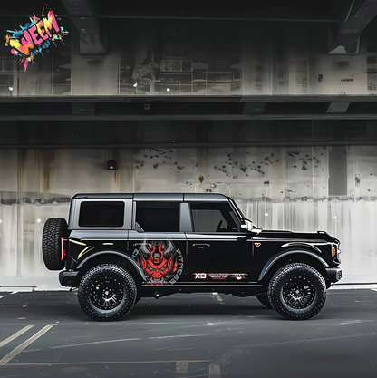 Red Oni Mask SUV Decal for Bronco | Japanese Demon Style Side Graphic Wrap