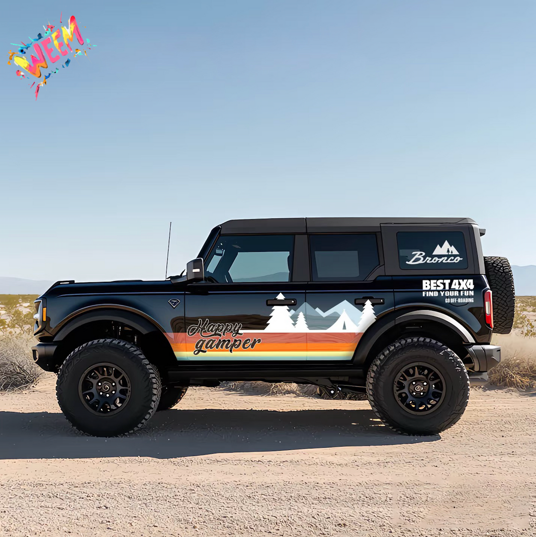 Retro Mountain Stripe SUV Decal | Happy Camper Side Wrap Graphic