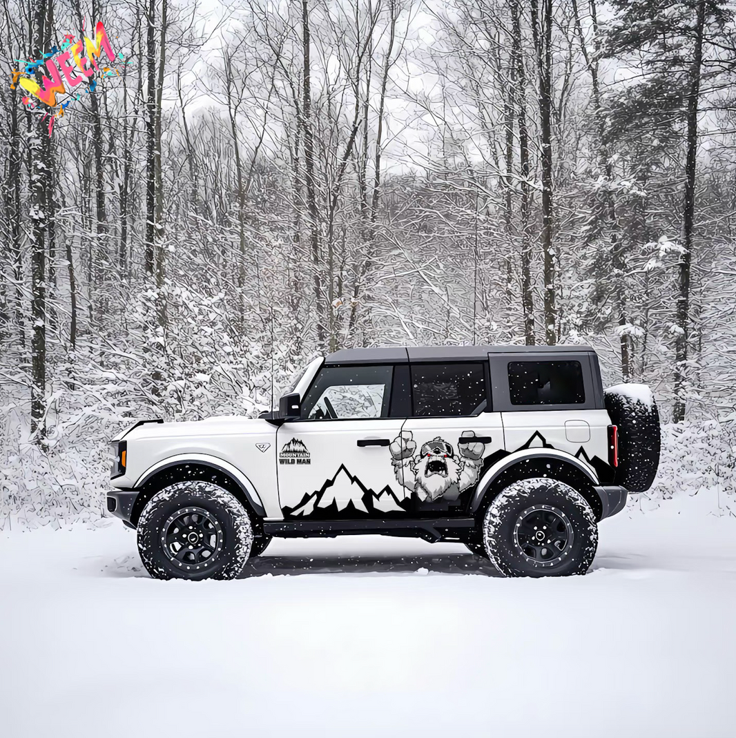 Sasquatch Mountain SUV Decal for Jeep Wrangler | Bigfoot Wilderness Off-Road Side Wrap