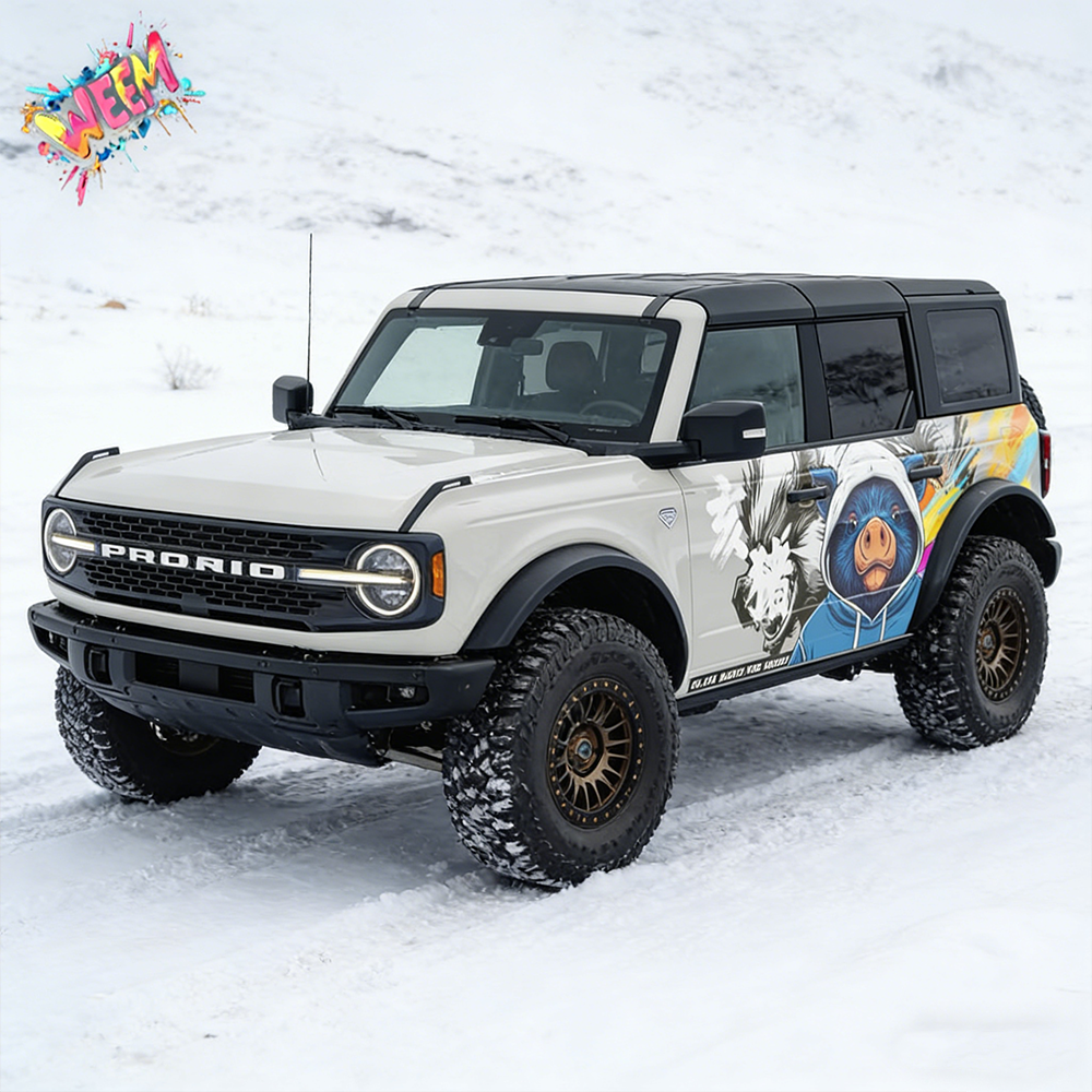 Cartoon Pig Car Decal for Ford Bronco | Street Art Animal Vinyl Wrap