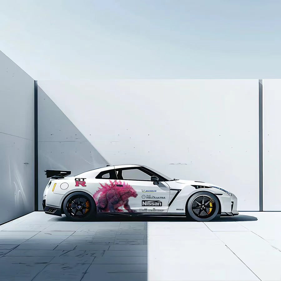 Godzilla Anime Racing Wrap Applied on Nissan GT-R – Side Panel Detail View