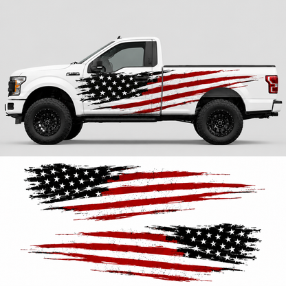 Patriotic American Flag Truck Decal for Ford F-150 | Distressed Side Vinyl Wrap
