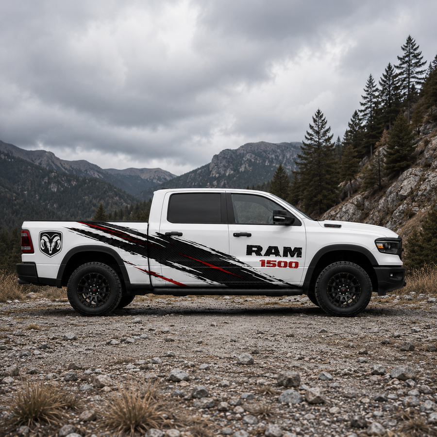 Velocity Brush truck decal for RAM 1500 – racing graphic side profile